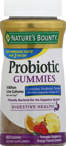 Nature's Bounty Probiotic Gummies, Immune Health & Digestive Balance, Pineapple, Raspberry and Orange Flavor Gummies, 60 Ct (Pack of 3)