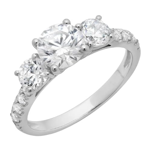 Drizzle Jewels 2.20Ct Round Lab Created Diamond Three Stone Engagement Ring, 14K White Gold Finish (White, 10)