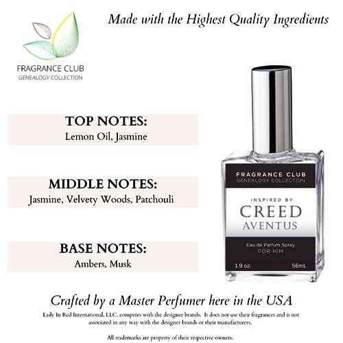 Fragrance Club Genealogy Collection Inspired by Aventus for Men, 1.9 fl oz. EDP Mens fragrance with Jasmine, Velvety Woods and Musk.