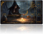 DEGDFSGR MTG Playmat with Zones - 24 x 14 inches, Non-Slip Rubber Base Commander Playmat for Magic The Gathering, Dark Forest Black Cloak Witch