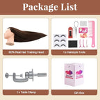 28Inch 60% Real Hair Makeup Mannequin Head, Cosmetology Mannequin Head with Hair for Makeup Braiding Curling Cuting,Makeup Doll Head for Hair Styling with Table Clamp Hair Styling Set(Dark Brown)