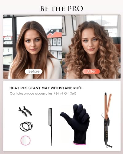 5/8 Inch Curling Iron, 5/8 Curling Wand, Hair Curling Iron with Adjustable Temperature,Pencil Hair Curler for Medium and Long Hair with LCD, with Heat Resistant Glove, 8-in-1 Gift Set