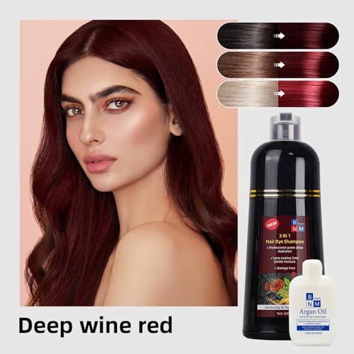 Hair Dye Shampoo for Gray Hair – 3-in-1 Natural Color, Shampoo & Conditioner – Ammonia-Free, Long-Lasting – 500ml – Quick & Easy Coverage for Men & Women (Dark Wine Red)