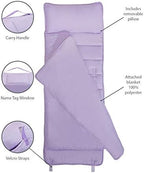EVERYDAY KIDS Nap Mat with Removable Pillow - Lavender - Carry Handle with Straps Closure, Rollup Design, Soft Microfiber for Preschool, Daycare, Travel Sleeping Bag - Ages 3-6 Years