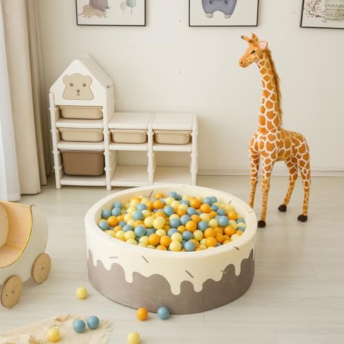 GOGOSO Ball Pit Balls for Toddler, Baby Plastic Playballs Kids Soft Pastel Pelotas Non-Toxic BPA-Free,Cream Yellow+Blue,100 Balls