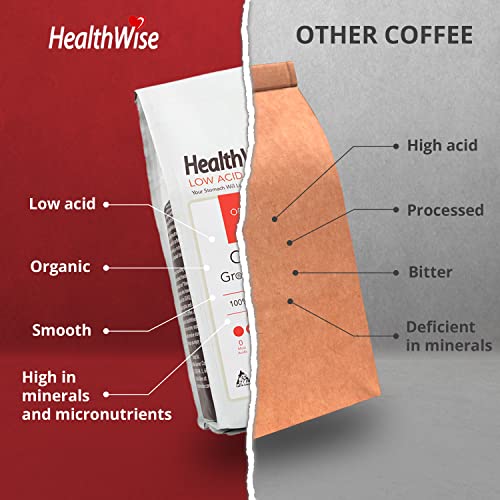 HealthWise Low Acid Organic Ground Coffee | Colombian Arabica Original Roast | Healthier Coffee for Sensitive Stomachs - Acid Reflux, Heartburn, Gastro Issues | 12 oz. - 340 g