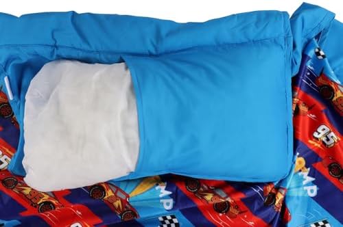 Jay Franco Toddler Nap Mat with Built-in Pillow and Blanket - Soft 46 x 20-inch Microfiber Kids Sleeping Bag for School or Sleepover, Multi - Cars