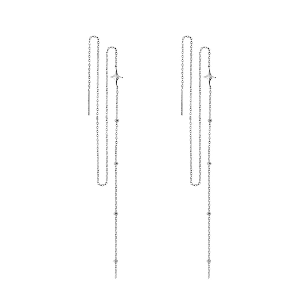 SLUYNZ 925 Sterling Silver Star Long Dangle Earrings Chain for Women Teen Girls Line Dangle Earrings Tassel Threader Chain (A-Sterling Silver)