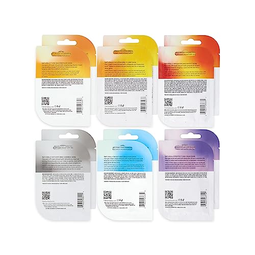 Freeman Naturals Facial Mask 12 Piece Variety Bundle, Peel-Off, Gel & Cream Face Masks, Hydrating, Brightening, & Nourishing Skincare, Natural Ingredients, Travel Size, 0.33 fl. oz./10 ml Sachets