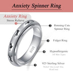 Ladytree Anxiety Relieve Rings 925 Sterling Silver Spinner Fidget Ring Worry Stress Relieving Boredom ADHD Autism Ring Platinum Plated Jewelry Birthday Gifts for Women Men