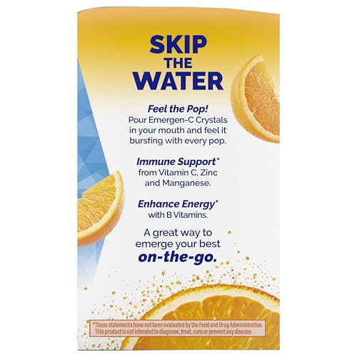 Emergen-C Crystals, On-the-Go Emergen-C Immune Support Supplement with Vitamin C, B Vitamins, Zinc and Manganese, Orange Vitality - 56 Stick Packs