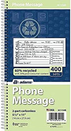 Adams Recycled Phone Message Book, 2-Part Carbonless, 4 Messages per Page, 400 Sets/Book (SC1154R) , White