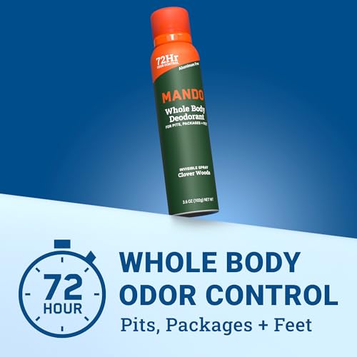 Mando Whole Body Deodorant For Men - Invisible Spray Deodorant - 72 Hour Odor Control - Low Irritation Formula - Aluminum Free, Benzene Free - 3.6 ounce Cans (Pack of 2) - Clover Woods