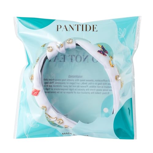 PANTIDE Music Jeweled Knotted Headband - Singer Fans Gift Guitar Red Lip Rhinestone Crystal Embellished Headband Wide Top Knot Fashion Hairband Birthday Back To School Gift for Women Girls (White)