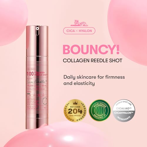 VT COSMETICS Collagen Reedle Shot 100, Collagen Microneedling Serum, Firming & Elasticity, 500Da Collagen Extract, Soft & Glass Skin, Pink Collagen Serum, Korean Skin Booster 1.69Fl Oz(50ml)
