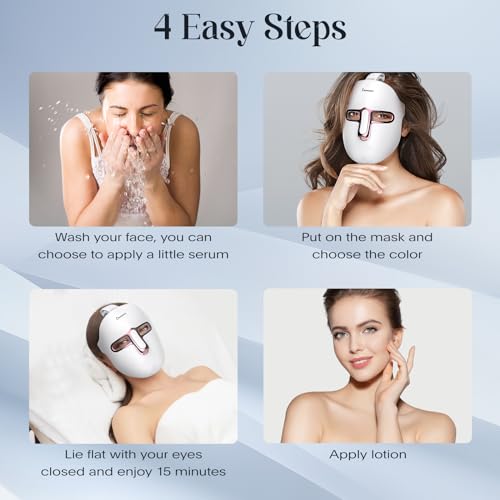 Led Face Mask Light Therapy, 7-1 Colors LED Facial Skin Care Mask, Red Light Therapy Mask for Face, White