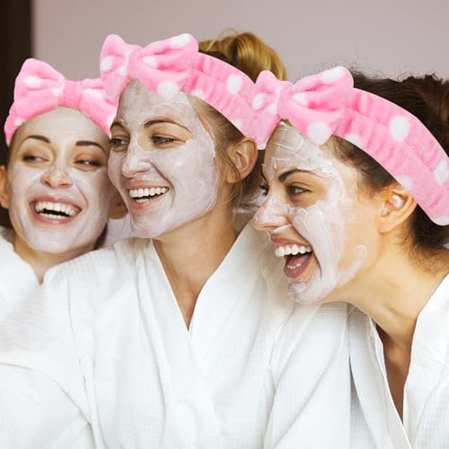 Semato Bachelorette Party Favor Set Bride Spa Headband Bride Headband and Bridesmaid Headband Skincare Headbands for Women Cute Bow Head Bands Party Supplies (pink dot)