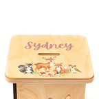 Wooden Piggy Bank for Kids and Adults, Personalized Gift Handmade in USA by BloomOwl, Custom Piggy Bank, Personalized Banks for Kids, Gifts for Baby Boys and Girls (Woodland- Girl)