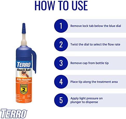 TERRO T502 Ready-to-Use Indoor Cockroach Gel Bait Killer - Kills German, American, Oriental Roaches, 3 oz