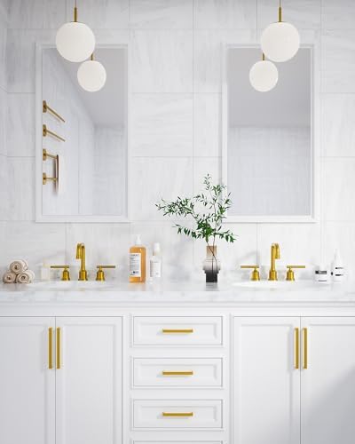Brushed Gold Bathroom Faucet Set: WOWOW Widespread Bathroom Sink Faucet 3 Hole with Pop-up Drain and Supply Lines, 8 Inch Vanity Taps 3 Pieces Basin Tap 2 Handle Modern (Set of 2)
