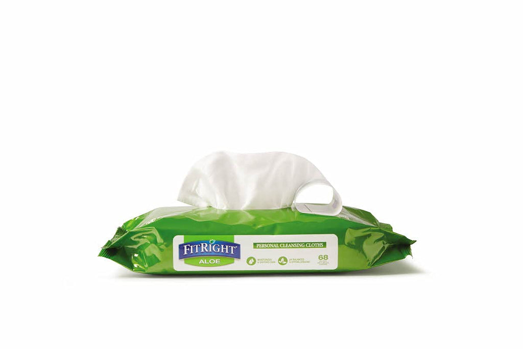 FitRight Aloe Personal Cleansing Cloth Wipes, Scented, 8 x 10 inch Adult Large Incontinence Wipes, 68 Count, Pack of 12
