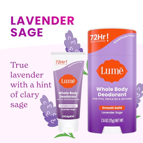 Lume Whole Body Deodorant - Invisible Cream Mini + Solid Stick Bundle - 72 Hour Odor Control - Aluminum & Baking Soda Free, Skin Loving (Lavender Sage)