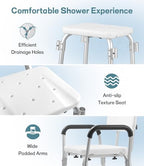 TABEKE Shower Chair for Inside Shower, Heavy Duty Shower Chair with Backrest & Padded Armrest, Height Adjustable Shower Bench, Shower Seat for Bathtub, Elderly and Disabled