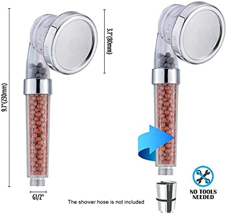 Filter Shower Head High Pressure, Mineral Balls Ionic Shower Head for Skin & Hair Health, Water Saving Showerhead Handheld 3 Modes Pressure Shower for a Novel Skin SPA Experience