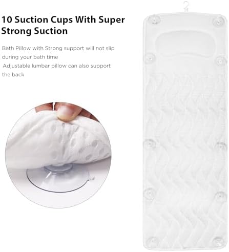 Full Body Bath Pillow with Headrest | Bath Pillows for tub with Mesh Washing Bag-Spa Bathtub Pillow for Head Neck Shoulder and Back Support,5D Air Mesh & Quick Drying (White)
