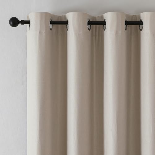 Joydeco Linen Blackout Curtains for Bedroom 90 Inches Long Grommet Heavy Duty Living Room Drapes Thermal Insulated Noise Reduce Cancelling Curtains 2 Panels W52 x L90 Inch Natural