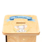 Wooden Piggy Bank for Kids and Adults, Personalized Gift Handmade in USA by BloomOwl, Custom Piggy Bank, Personalized Banks for Kids, Gifts for Baby Boys and Girls (Elephant- Blue)