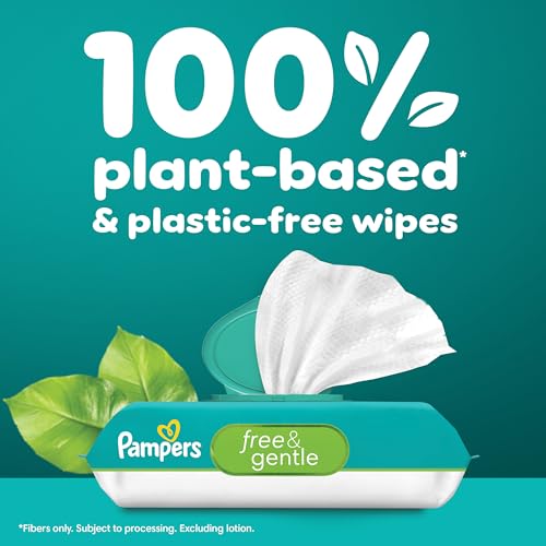 Pampers Baby Wipes, Free & Gentle, Hypoallergenic and Unscented Wipe, 100% Plant Based, Plastic-Free for Babies, 624 Total (8 Flip-Top Packs)