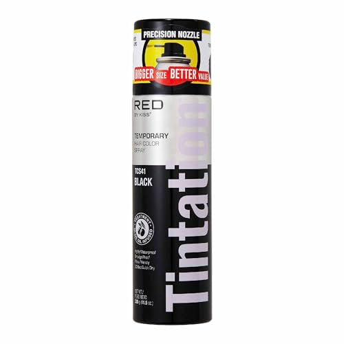 RED by Kiss Tintation Temporary Hair Color Spray, Extra Large Size, Instant Gray Root Cover Up, Water-Resistant, Smudge-Proof, Hairline & Barber Touch-Up, Quick Dry (Black, 11.5 OZ)