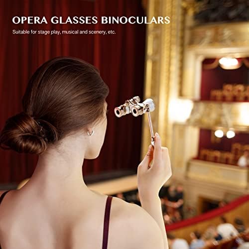 Aomekie Opera Glasses Binoculars 3X25 Theater Glasses Lorgnette Mini Binocular Compact with Handle for Adults Women in Musical Concert（White）