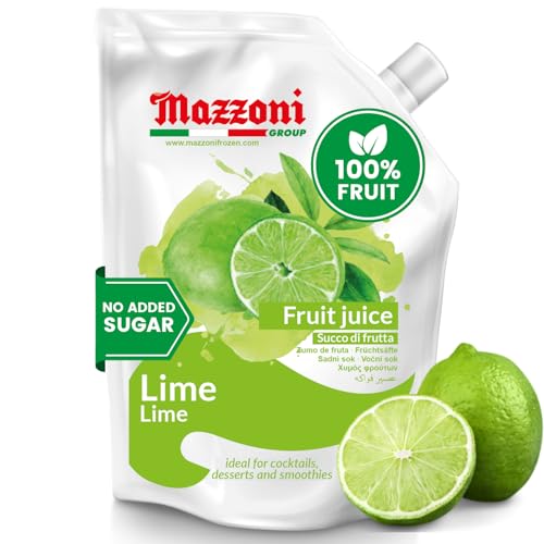 Mazzoni Real Lime Juice, 100% Pure Just Lime Juice, Not from Concentrate, No Added Sugar or Ingredients, 2.2 lbs (35.2 oz) Real Juice for Smoothies, Drinks, Cocktails, Convenient Pouch, Made in Italy