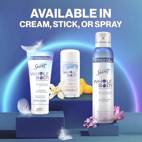 Secret Whole Body Deodorant Stick for Women, Peach & Vanilla Scent, Aluminum Free Deodorant Stick, 72 HR Odor Protection, 2.4 oz