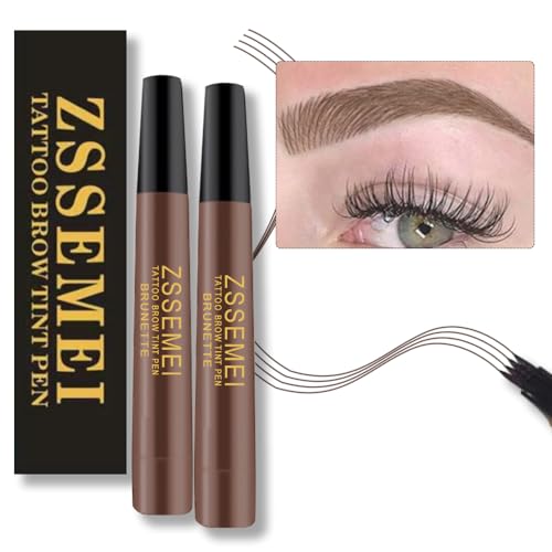 Waterproof Eyebrow Pen - Microblading Tattoo Brow Pencil, 24 Hours Long Lasting, Creates Natural Looking (Brunette - 2 PCS)