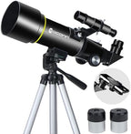 Telescopes, Telescope for Kids and Adults Beginners, 70mm Aperture 400mm Focus Length Refractor Travel Telescope with AZ Mount for Observe The Moon and Landscape-Black