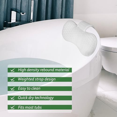 Hot Tub Pillow for Outdoor（2-Pack）, Universal Spa Headrest Pillow for Bathtub, Lounge Chair Pillow, Universal Head and Neck Support Bath Pillow with Adjustable Strap