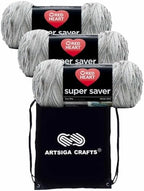 Red Heart Super Saver Soapstone E300-3976 (3-Skeins - Same Dye Lot) Worsted Medium #4 Acrylic Yarn for Crocheting and Knitting with Project Bag
