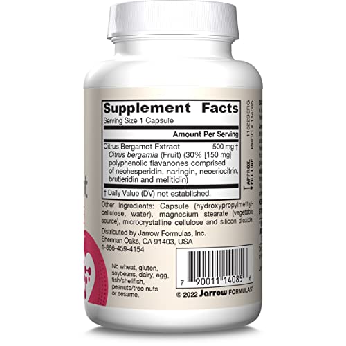 Jarrow Formulas Citrus Bergamot Supplement 500 mg - 60 Servings (Veggie Caps) - Antioxidant Support for Cardiovascular & Metabolic Health - Dietary Supplement - Vegan Gluten-Free- Use with QH-Absorb