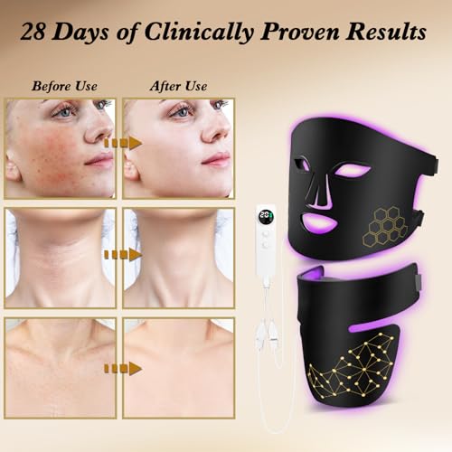 Red Light Therapy for Face and Neck, Infrared LED Mask Light Therapy 4 Light Waves with 850nm Near Infrared, Portable Rechargeable Red Light Therapy Mask Skincare Device for Facial Rejuvenation