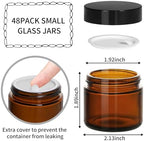 KEYWING 2oz Small Glass Jars with Black Lids, 48 Pack Amber Glass Cosmetic Jars, Round Empty Sample Container with Inner Liners for Lotions, Cream, Powders and Ointments