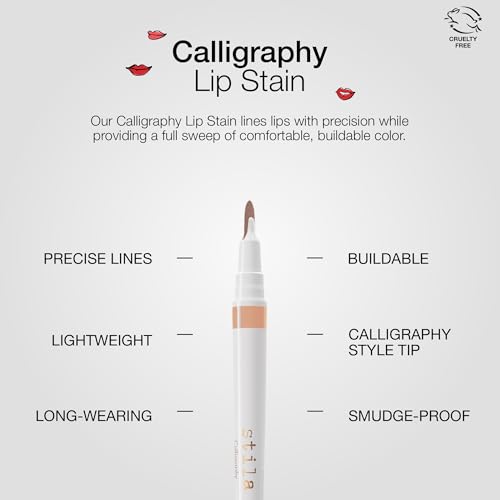 stila Calligraphy Lip Stain Long-Lasting Tint, Moisturizing, Transfer-Proof, Lightweight, Sheer Buildable Color, Fades to a Natural Wash of Colors