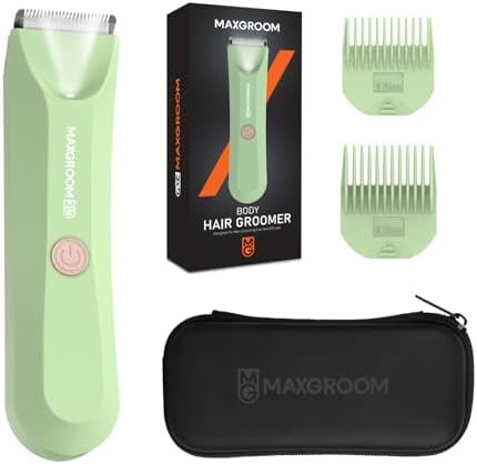 Waterproof Bikini Trimmer for Women, Body Pubic & Groin Hair Trimmer for Men with LED Light, USB Rechargeable & Travel Pouch (Green)