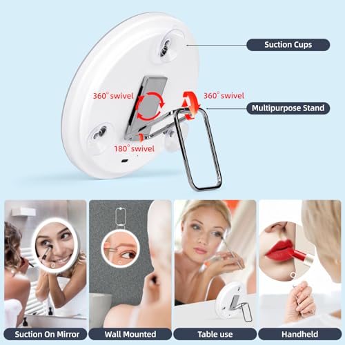 30X Magnifying Mirror with Light, Large 6'' Magnifying Makeup Mirror with Light 30X, Travel Mirror with 30X High Magnification Compact 30X Magnified Mirror with Light, 3 Suction Cup & Adjustable Stand