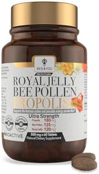 Bee and You Royal Jelly Tablet, Propolis Extract, Bee Pollen, 100% Natural Superfood, Ultra Pure, Immune Support Supplement, Improve Energy, Focus, Antioxidants, Fresh, Keto, Paleo, Gluten-Free | 60ct