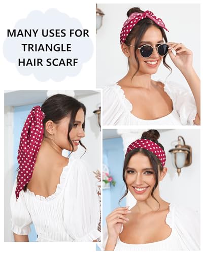 AWAYTR 3Pcs Hair Bandanas Head Kerchief for Women Girls Tie-Back Boho Hair Scarf Headband Bandana Triangle Head Scarf (Polka Dot - Red/Black/Dark Blue)