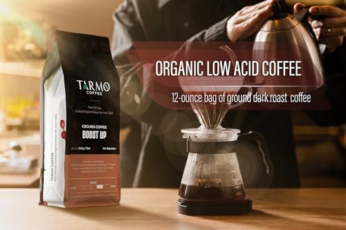 Tarmo Coffee | BOOST UP - Low Acid Ground Coffee, Vietnamese Coffee, Premium Arabica & Robusta Blend, Dark Roast Coffee, 12 Oz Bag