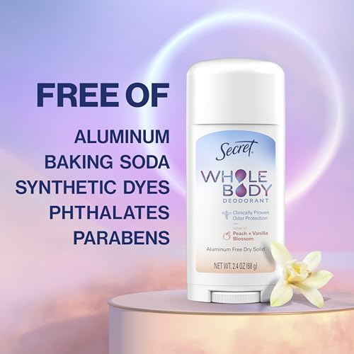 Secret Whole Body Deodorant Stick for Women, Peach & Vanilla Scent, Aluminum Free Deodorant Stick, 72 HR Odor Protection, 2.4 oz